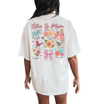 She Is Mom Coquette Christian Mama Boho Floral Mother's Day Women's Oversized Comfort T-Shirt Back Print - Thegiftio UK