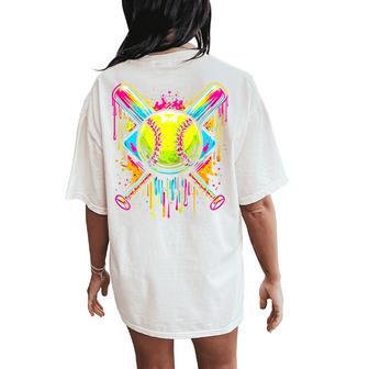 Softball Girl Ice Cream Softball Drip Women's Oversized Comfort T-Shirt Back Print - Thegiftio UK