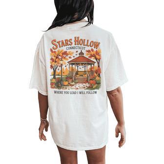 Stars Hollow Pumpkin Thanksgiving Autumn Fall Y'all Leaves Women's Oversized Comfort T-Shirt Back Print - Thegiftio UK