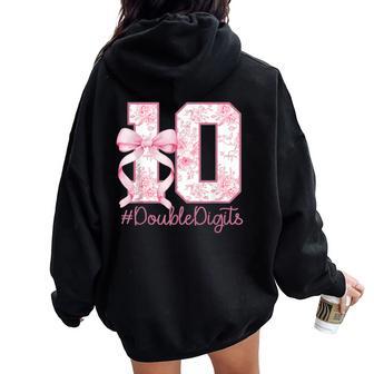 10Th Birthday Girl Pink Coquette Bow 10 Year Old Aesthetic Women Oversized Hoodie Back Print - Thegiftio UK