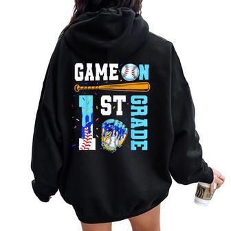 1St Grade Back To School Baseball Drip Ice Cream Game On Women Oversized Hoodie Back Print - Thegiftio UK