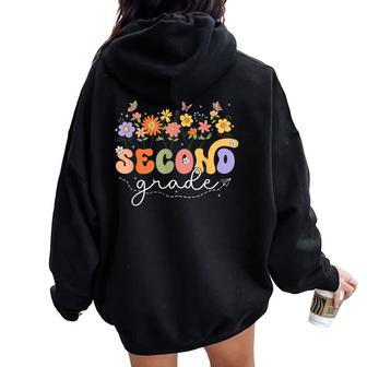 2Nd Second Grade Teacher Wildflower Back To School Floral Women Oversized Hoodie Back Print - Thegiftio UK