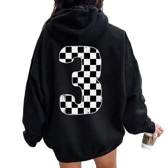 3Rd Birthday 3 Racing Flag Three Year Old Bday Boys Girls Women Oversized Hoodie Back Print - Thegiftio UK
