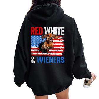 4Th Of July American Dachshund Dog Red White And Wieners For Women Women Oversized Hoodie Back Print - Thegiftio UK
