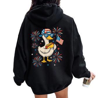 4Th Of July Duck And American Us Flag Patriotic Duck Lover Women Oversized Hoodie Back Print - Thegiftio UK
