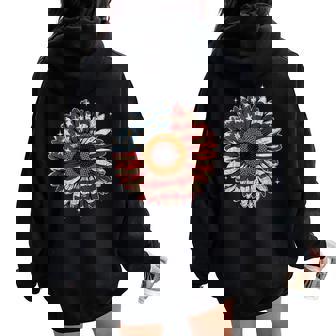 4Th Of July Sunflower American Flag Merica Usa Women Oversized Hoodie Back Print - Thegiftio UK