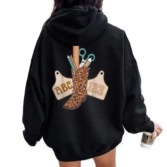 Abc 123 Western Teacher Life Cowboy Cowgirl Teaching Women Women Oversized Hoodie Back Print - Thegiftio UK