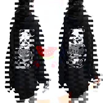 Adorable Panda Kawaii Mangeant Des Pastèques Pour Les Amateurs De Fruits D'été Sweat à capuche oversize pour femme avec imprimé dans le dos - Cadeauxyz
