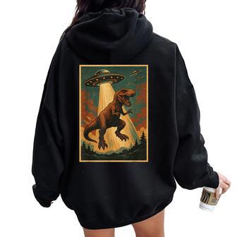 Alien Ufo Abduction Dinosaur Boy T-Rex Women Oversized Hoodie Back Print - Thegiftio UK