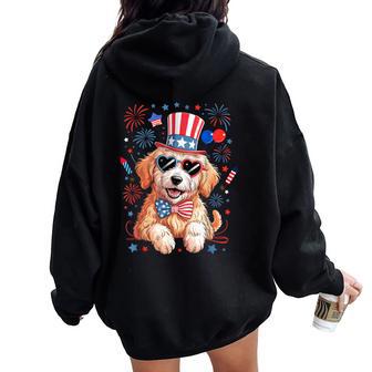 American Flag Patriotic Goldendoodle 4Th Of July Dog Women Women Oversized Hoodie Back Print - Thegiftio UK