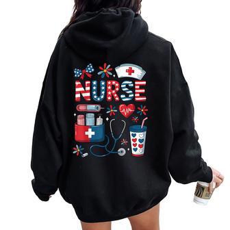 American Nurse 4Th Of July Fourth Scrub Top Patriot Rn Women Oversized Hoodie Back Print - Thegiftio UK