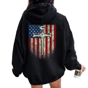 Art On Back American Us Flag Cross Christian Women Oversized Hoodie Back Print - Thegiftio UK