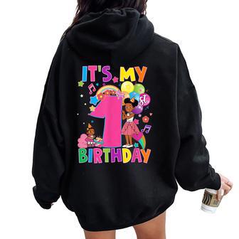 Baby Girl 1St Birthday Party Pink Doll Family Decorations Women Oversized Hoodie Back Print - Thegiftio UK