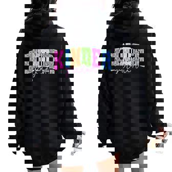 Back To School Neon Checkered Kindergarten Colorful Teacher Women Oversized Hoodie Back Print | Mazezy