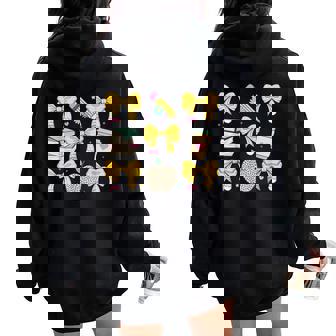 Back To School Yellow Bows Book Coffee Leopard Apple Teacher Women Oversized Hoodie Back Print | Mazezy