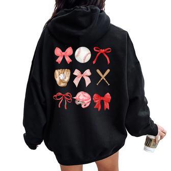 Baseball Mama Coquette Bow Baseball Mom Women Oversized Hoodie Back Print - Thegiftio UK