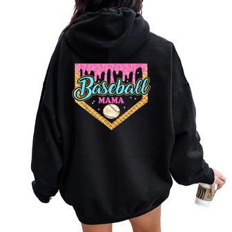 Baseball Mama Home Plate Ice Cream Drip With Sprinkle Mother Women Oversized Hoodie Back Print - Thegiftio UK