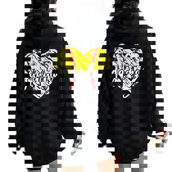 Baseball Softball Grandma Heart Softball Baseball Grandma Women Oversized Hoodie Back Print | Mazezy