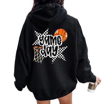 Basketball Player Game Day Checkered Basketball Fan Mom Women Oversized Hoodie Back Print - Thegiftio