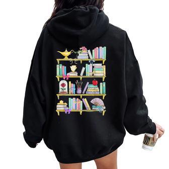 Belle's Bookshelf Book Lover Coquette Reader Girl Women Oversized Hoodie Back Print - Thegiftio UK