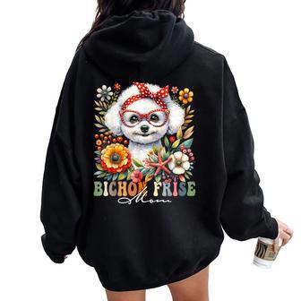 Bichon Frise Mom Dog Lover Mother's Day Retro Floral Women Women Oversized Hoodie Back Print - Thegiftio UK