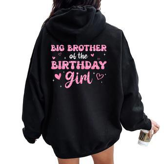 Big Brother Of The Birthday Pink Girl Matching Family Women Oversized Hoodie Back Print - Thegiftio UK