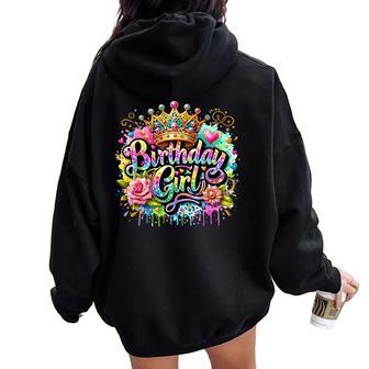 Birthday Girl Crown Floral Fun For Women Women Oversized Hoodie Back Print - Thegiftio UK