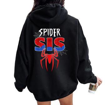 Birthday Party Family Spider Web Sister Cute Big Sis Women Oversized Hoodie Back Print - Thegiftio