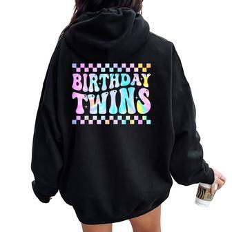 Birthday Twins Retro Matching Twin Birthday Boys Girls Women Oversized Hoodie Back Print - Thegiftio UK