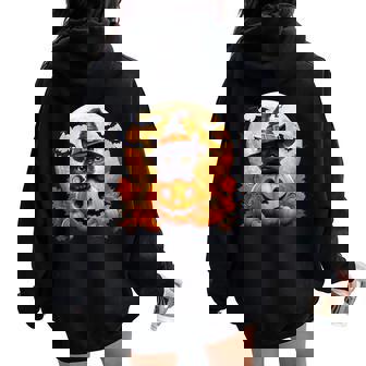 Black Cat Witch Pumpkin Halloween Costume Retro Fall Autumn Women Oversized Hoodie Back Print - Thegiftio