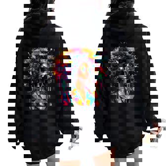 Black Melanin Queen Strong Afro African Dripping Women Oversized Hoodie Back Print - Thegiftio