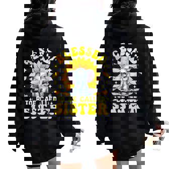 Blessed To Be Called Sister Mother's Day Elephant Sunflower Women Oversized Hoodie Back Print | Mazezy