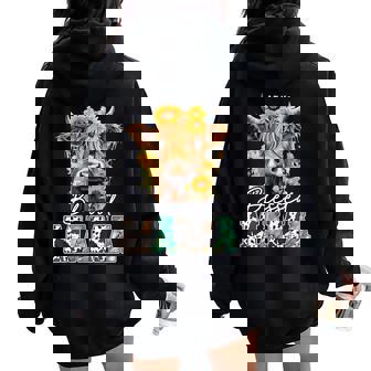 Blessed Mama Highland Cow Sunflowers Caring Women Oversized Hoodie Back Print - Thegiftio