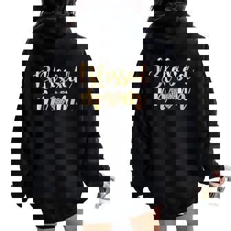 Blessed Mom Leopard Print W Gold Text Mother’S Day Women Oversized Hoodie Back Print - Thegiftio UK