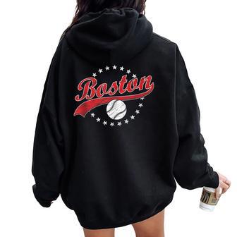 Boston Ma Vintage Sport Red Text Baseball Women Oversized Hoodie Back Print - Thegiftio UK