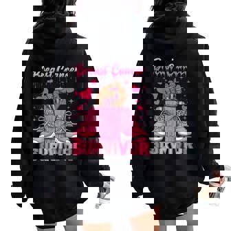 Breast Cancer Awareness Warrior Black Melanin Survivor Women Oversized Hoodie Back Print - Thegiftio