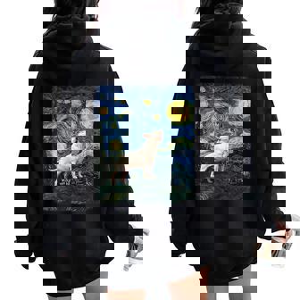Bull Terrier Howling Moon Noche Estrelladaan Gogh Divertido Cuello Women Oversized Hoodie Back Print - Regaloses