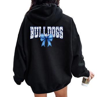 Bulldogs Floral Toile Royal Blue Watercolor Coquette Bow Women Oversized Hoodie Back Print - Thegiftio UK