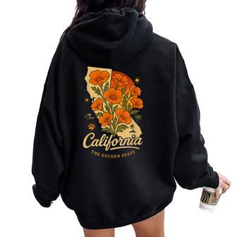 California Poppy Flower Vintage The Golden State Retro Women Oversized Hoodie Back Print - Thegiftio UK