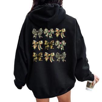 Camouflage Camo Bow Girls Camo Coquette Bow Hunting Women Women Oversized Hoodie Back Print - Thegiftio UK