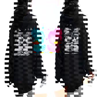 Canards Roses Et Bleus Sweat à capuche oversize pour femme avec imprimé dans le dos - Cadeauxyz