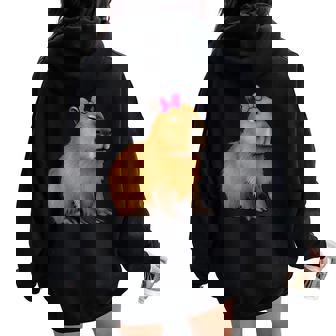 Capibara Con Lazo Rosa Lindo Capibara Para Niñas Y Es Women Oversized Hoodie Back Print - Regaloses