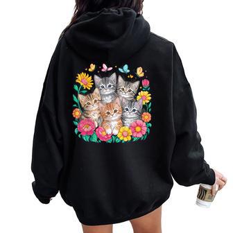 Cat Colorful Kittens Floral Cat Women Oversized Hoodie Back Print - Thegiftio UK