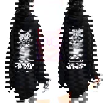 Cat Mom Happy Cat Mama Cute Kitty Meow Mom Women Oversized Hoodie Back Print - Thegiftio