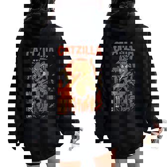 Catzilla Japanese Cat Cat Graphic Women Oversized Hoodie Back Print - Thegiftio