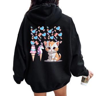 Chat Chat Crème Glacée Adolescent Licorne Enfant Fille Enfant Sweat à capuche oversize pour femme avec imprimé dans le dos - Cadeauxyz