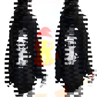 Chat Mignon Drôle Noël Chaton Joyeux Noël Sweat à capuche oversize pour femme avec imprimé dans le dos - Cadeauxyz