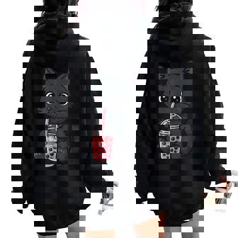 Chat Noir Mignon Kawaii Boba Amateur De Thé Zoo Garçons Filles Enfants Sweat à capuche oversize pour femme avec imprimé dans le dos - Cadeauxyz
