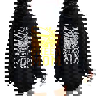 Cheer Mom Biggest Fan Cheerleader Black Yellow Pom Pom Women Oversized Hoodie Back Print | Seseable FR