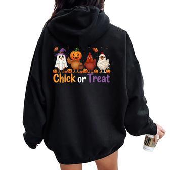 Chick Or Treat Halloween Witch Spooky Chicken Farmer Women Oversized Hoodie Back Print - Thegiftio UK